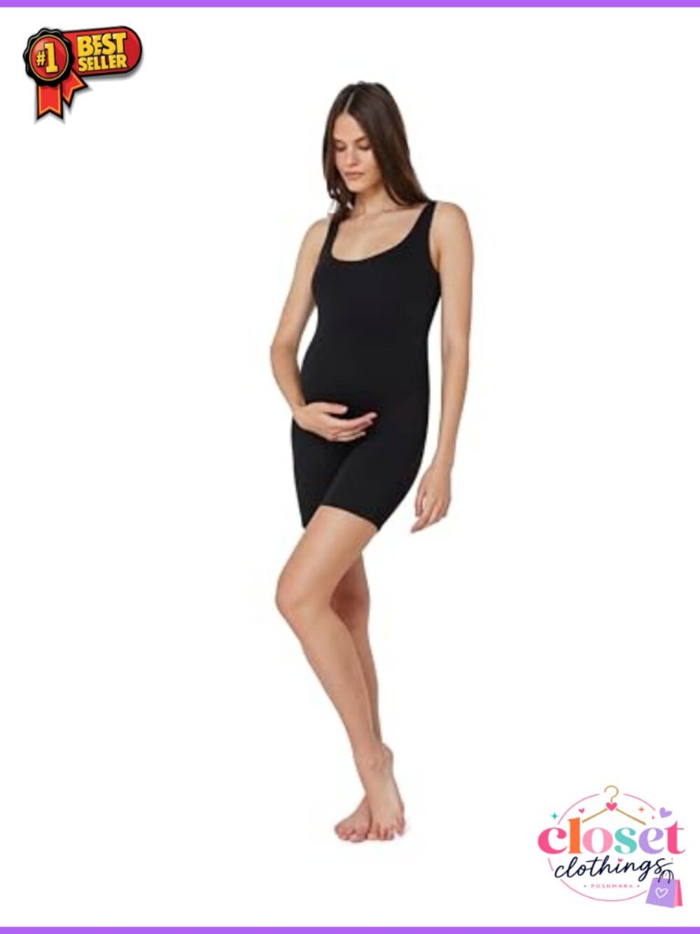 Maternity Unitard Bodysuit with Bike Shorts Stretch Jersey Summer Pregnancy